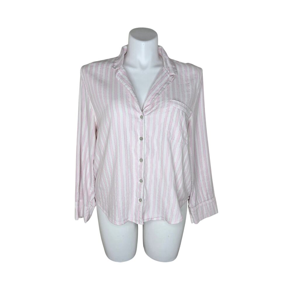 VICTORIA'S SECRET Women's Long Sleeve Button-Up Pajama Top Striped Size XL